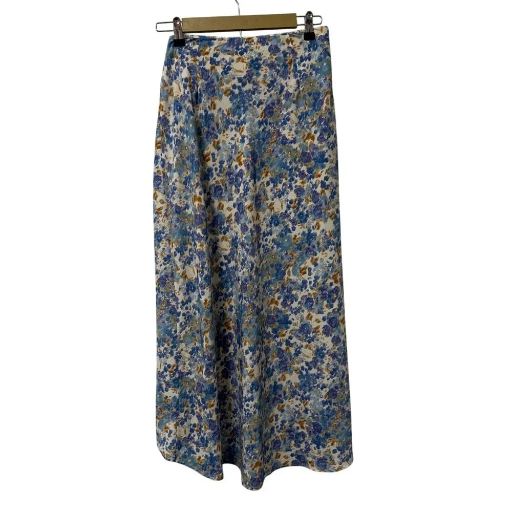 LUSH SKIRT WATERCOLOR PASTEL FLORAL SIZE M FAUX WRAP FLOWY LIGHTWEIGHT SOFT GIRL